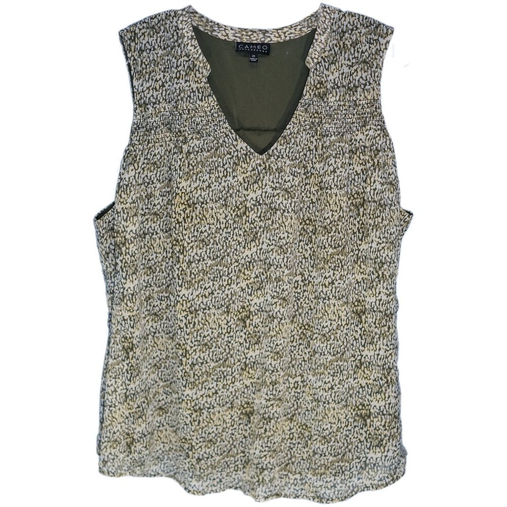 Cameo Appearance Abstract Green Dot Tank Blouse - Size 2X
